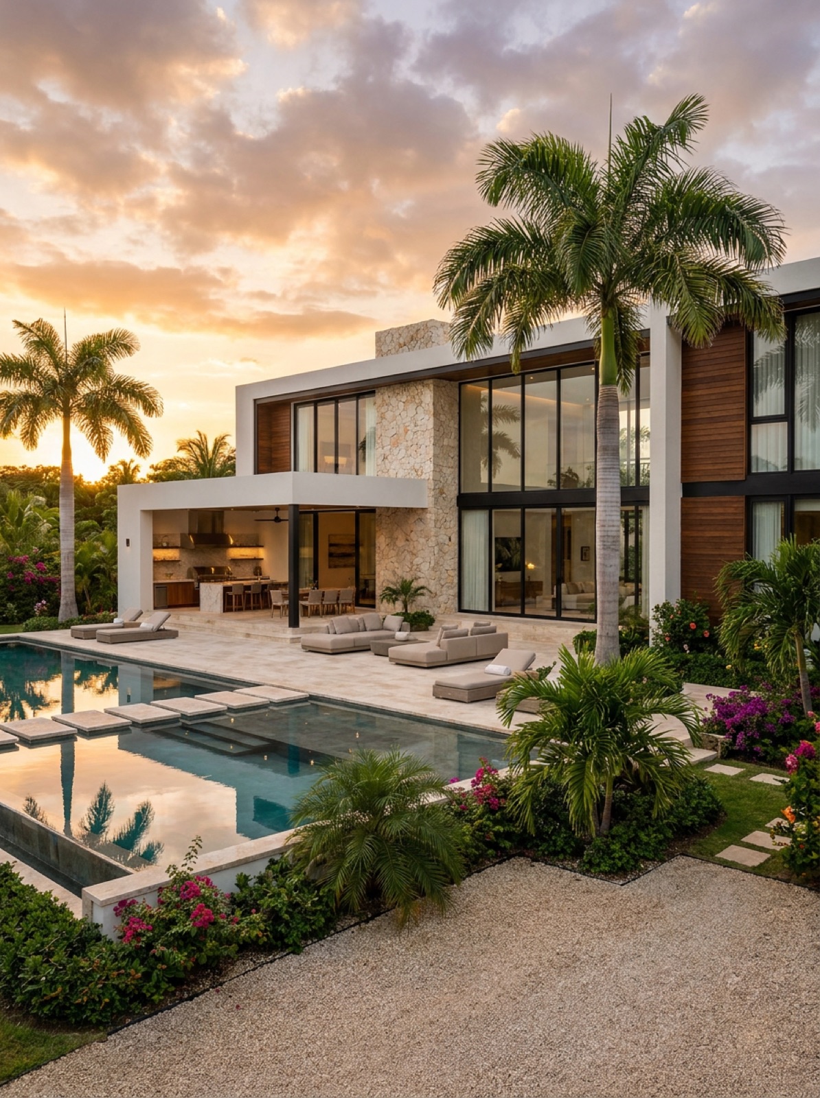 Luxury ocean-view villa at sunset in the Dominican Republic